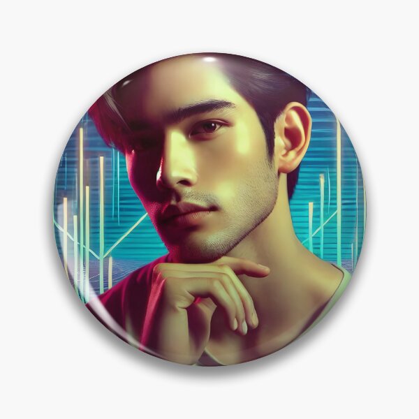 Item preview, Handsome Asian Man with Neon Synthwave Background designed and sold by DreamWavePix.