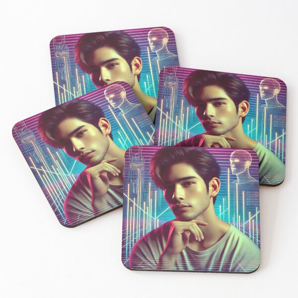 Item preview, Handsome Asian Man with Neon Synthwave Background designed and sold by DreamWavePix.