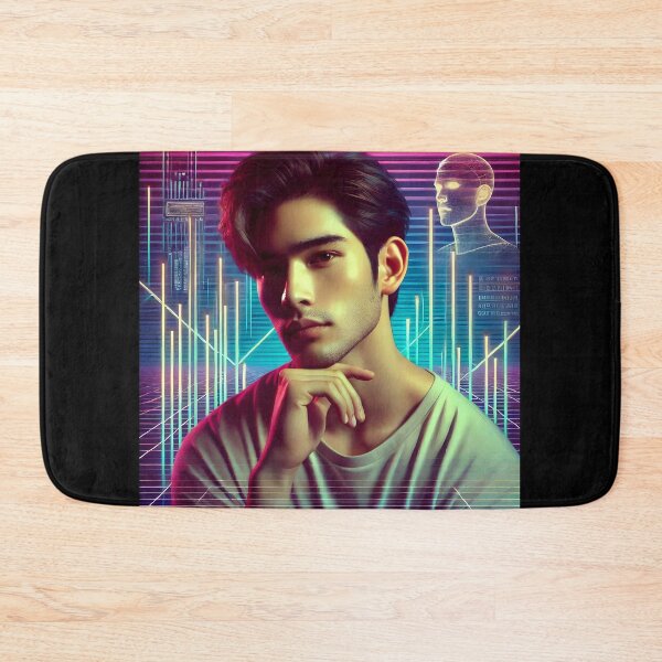 Item preview, Handsome Asian Man with Neon Synthwave Background designed and sold by DreamWavePix.