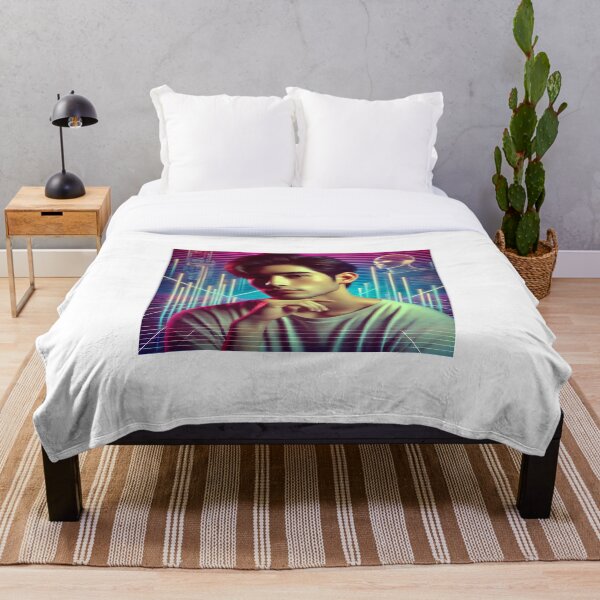 Item preview, Guapo hombre asiático con fondo de neón synthwave designed and sold by DreamWavePix.