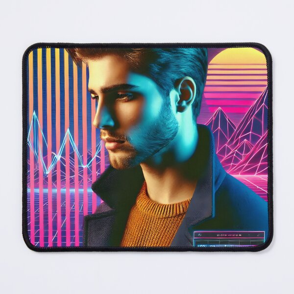 Item preview, Stylish Man Pose Sunset Synthwave Futuristic Cyberpunk Neon designed and sold by DreamWavePix.