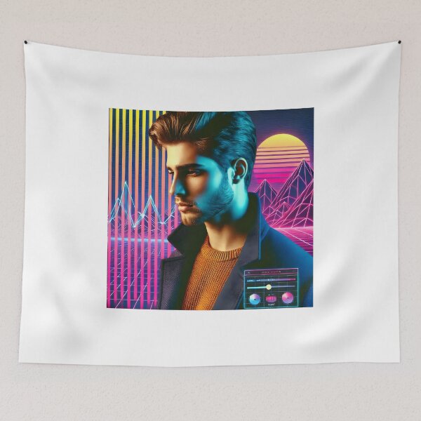 Item preview, Stylish Man Pose Sunset Synthwave Futuristic Cyberpunk Neon designed and sold by DreamWavePix.