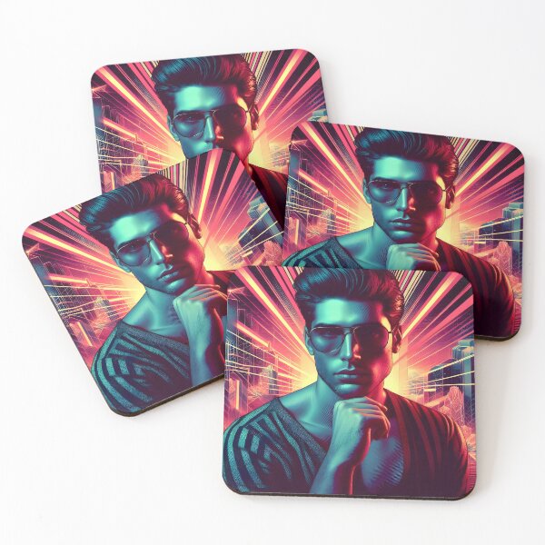 Item preview, Stylish Man in Sunglasses Against Synthwave Cyberpunk Cityscape designed and sold by DreamWavePix.