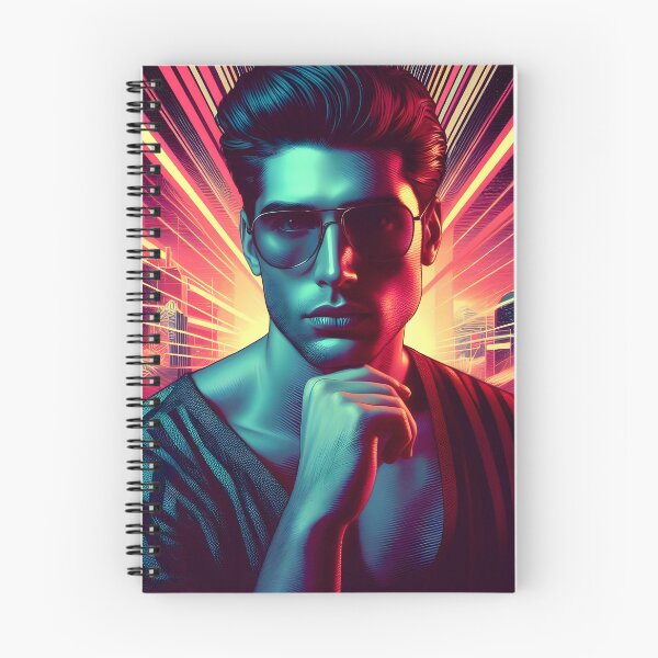 Item preview, Stylish Man in Sunglasses Against Synthwave Cyberpunk Cityscape designed and sold by DreamWavePix.