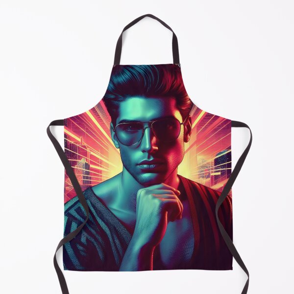 Item preview, Stylish Man in Sunglasses Against Synthwave Cyberpunk Cityscape designed and sold by DreamWavePix.