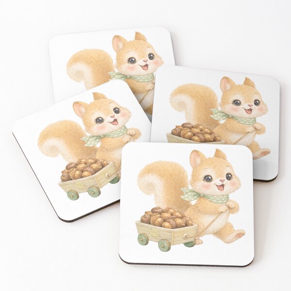 Item preview, Woodland Squirrel with Acorn Wagon – Neutral Cottagecore Nature Art designed and sold by SirensSageStone.