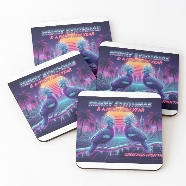 Item preview, Neon Pigeons Futuristic New Year Christmas Synthwave designed and sold by DreamWavePix.
