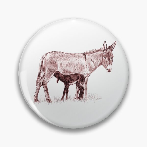 Item preview, Drawing of a donkey and her young foal suckling - reddish-brown colored version designed and sold by SylvieG18.