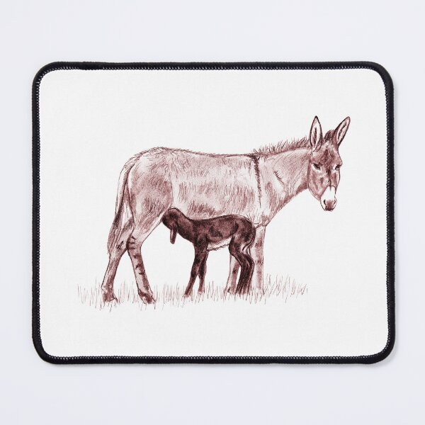 Item preview, Drawing of a donkey and her young foal suckling - reddish-brown colored version designed and sold by SylvieG18.