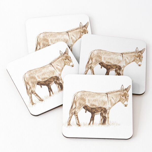 Item preview, Drawing of a donkey and her young foal suckling - brown colored version designed and sold by SylvieG18.