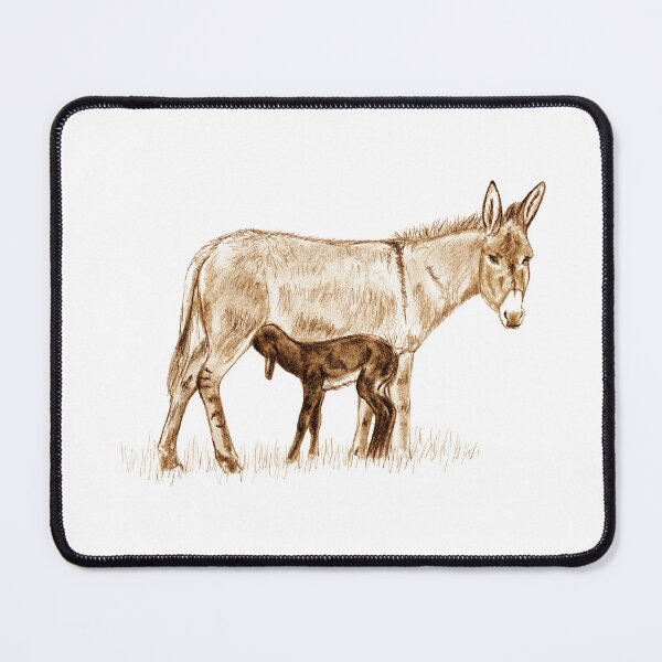 Item preview, Drawing of a donkey and her young foal suckling - brown colored version designed and sold by SylvieG18.