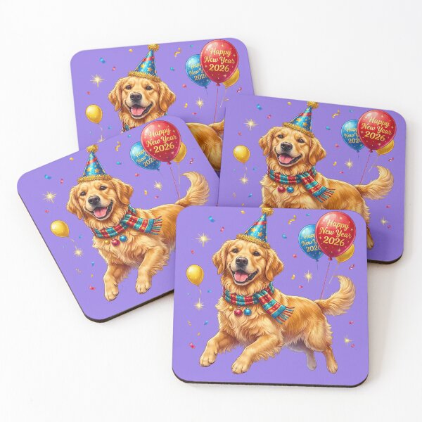 Item preview, Happy Golden Retriever Dog Running With Balloons 2026 | New Year Party Scarf designed and sold by E-SarnEdge.