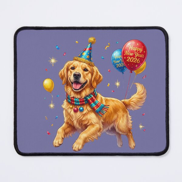 Item preview, Happy Golden Retriever Dog Running With Balloons 2026 | New Year Party Scarf designed and sold by E-SarnEdge.
