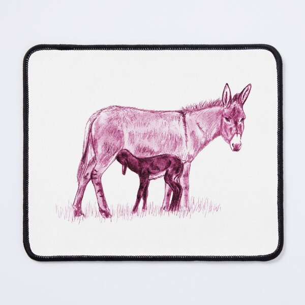 Item preview, Drawing of a donkey and her young foal suckling - pink colored version designed and sold by SylvieG18.