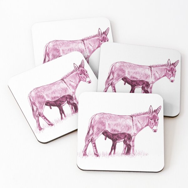 Item preview, Drawing of a donkey and her young foal suckling - pink colored version designed and sold by SylvieG18.