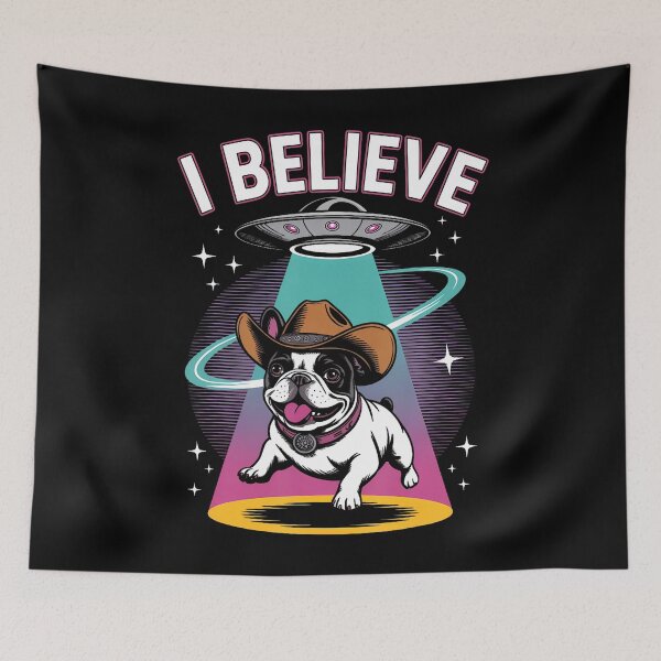 Item preview, French Bulldog Cowboy Hat Ufo Alien Abduction I Believe designed and sold by jayeshainch.