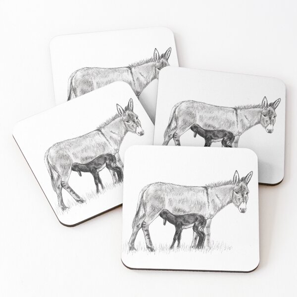 Item preview, Drawing of a donkey and her young foal suckling - graphite version designed and sold by SylvieG18.