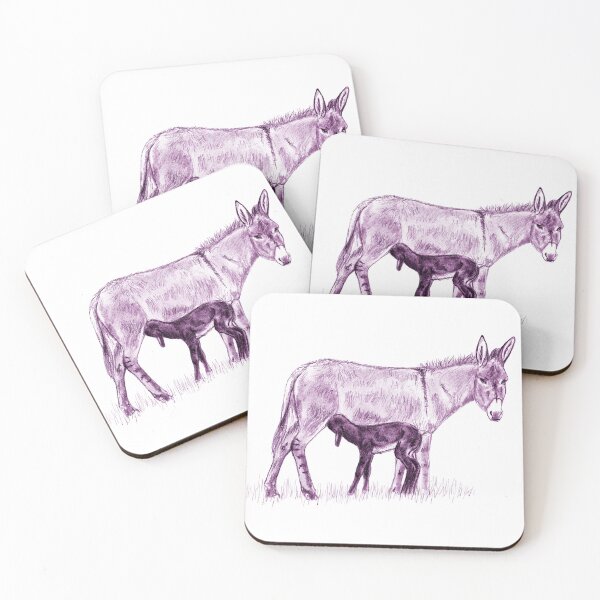 Item preview, Drawing of a donkey and her young foal suckling - purple colored version designed and sold by SylvieG18.