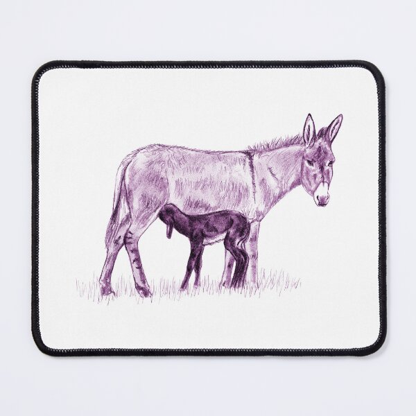 Item preview, Drawing of a donkey and her young foal suckling - purple colored version designed and sold by SylvieG18.