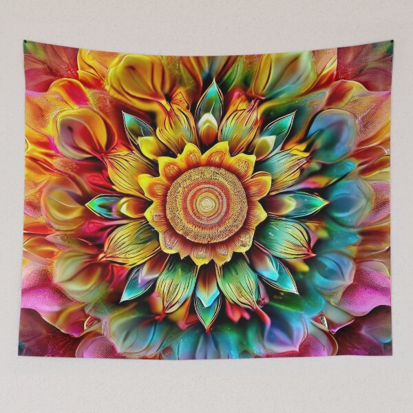 Item preview, Vibrantly colored floral mandala with luminous petals designed and sold by Mianku | Für das Leben.