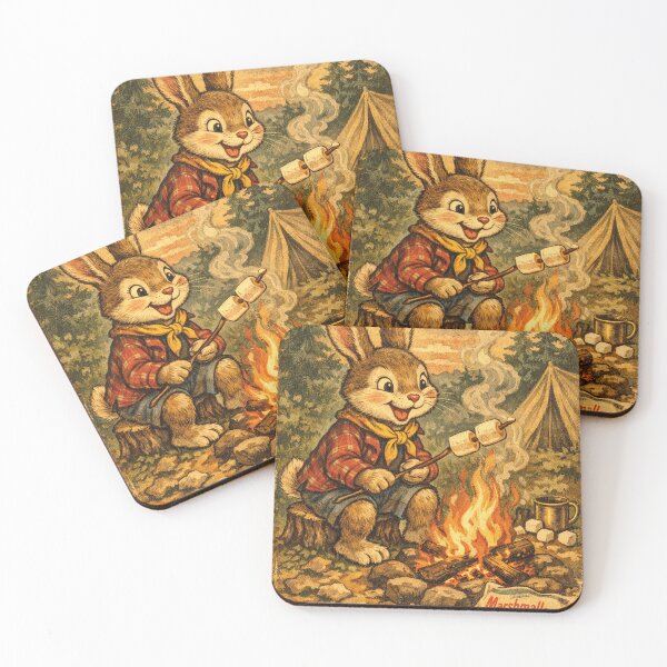 Item preview, Vintage rabbit grilling marshmallows at the campsite designed and sold by Mauswohn.