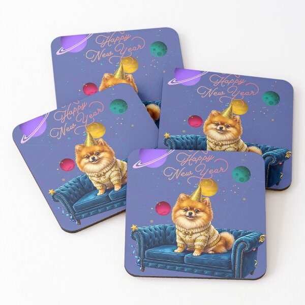 Item preview, Cute Pomeranian Dog Gold Sweater Blue Sofa Space Planets | Happy New Year Party designed and sold by E-SarnEdge.