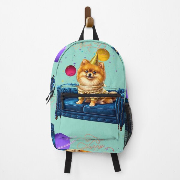 Item preview, Cute Pomeranian Dog Gold Sweater Blue Sofa Space Planets | Happy New Year Party designed and sold by E-SarnEdge.