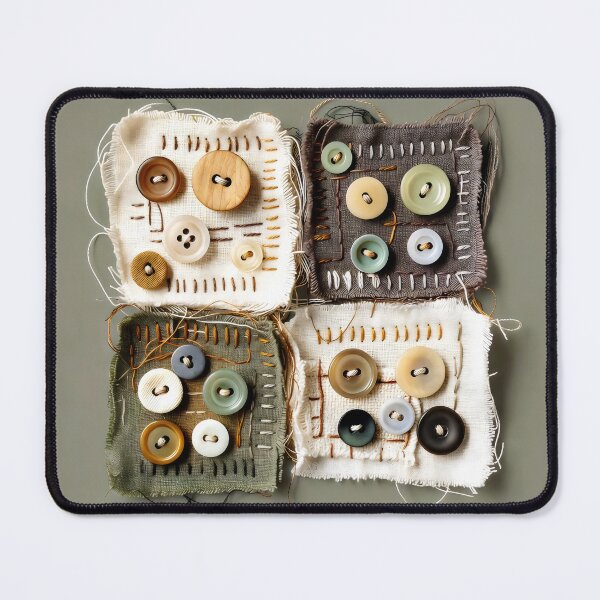 Item preview, Button Patchwork Design with Decorative Stitching and Frayed Textile Texture designed and sold by SplashTastic.