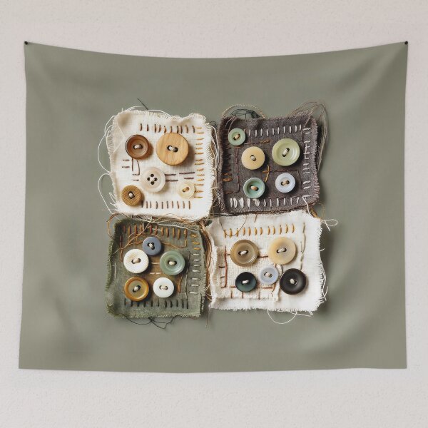 Item preview, Button Patchwork Design with Decorative Stitching and Frayed Textile Texture designed and sold by SplashTastic.