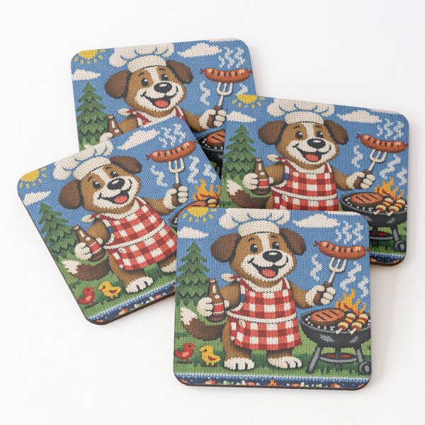 Item preview, funny knitting pattern, dog grilling meat designed and sold by Mauswohn.