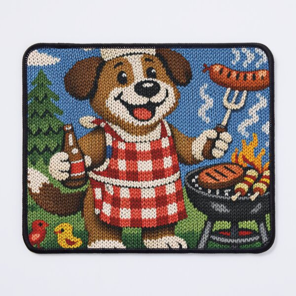 Item preview, funny knitting pattern, dog grilling meat designed and sold by Mauswohn.