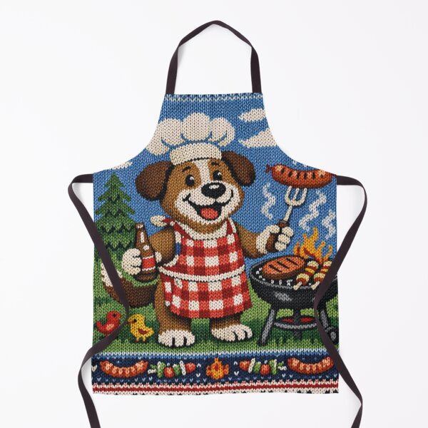 Item preview, funny knitting pattern, dog grilling meat designed and sold by Mauswohn.
