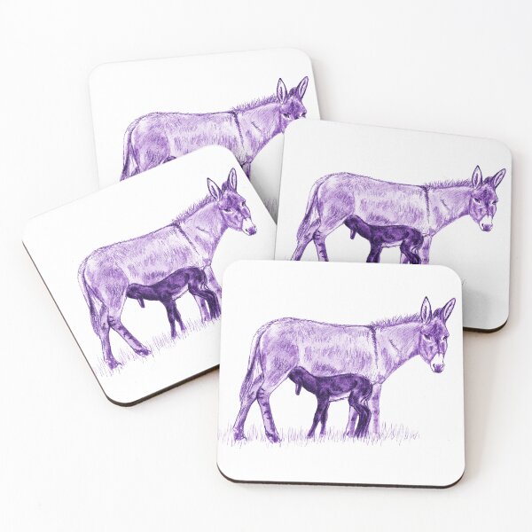 Item preview, Drawing of a donkey and her young foal suckling - purple-blue colored version designed and sold by SylvieG18.