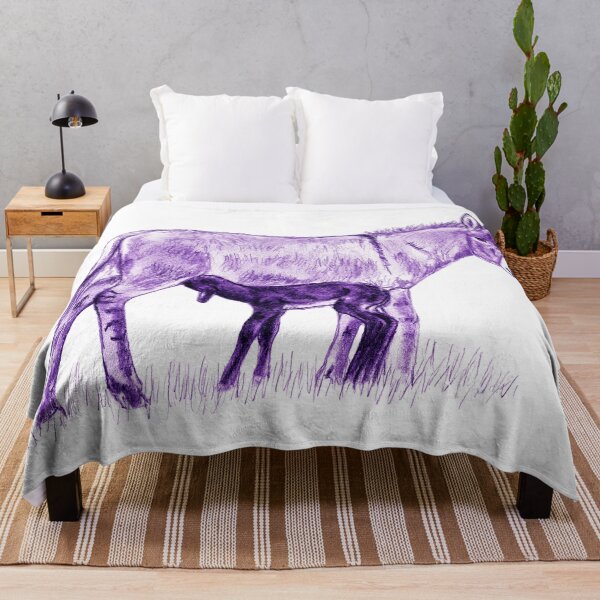 Item preview, Drawing of a donkey and her young foal suckling - purple-blue colored version designed and sold by SylvieG18.
