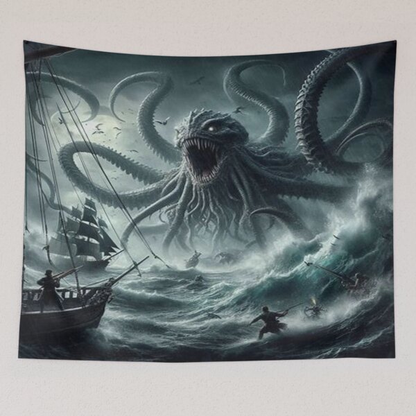 Item preview, Kraken Attacking Ship: Vintage Nautical Sea Monster Art designed and sold by FaresTes.