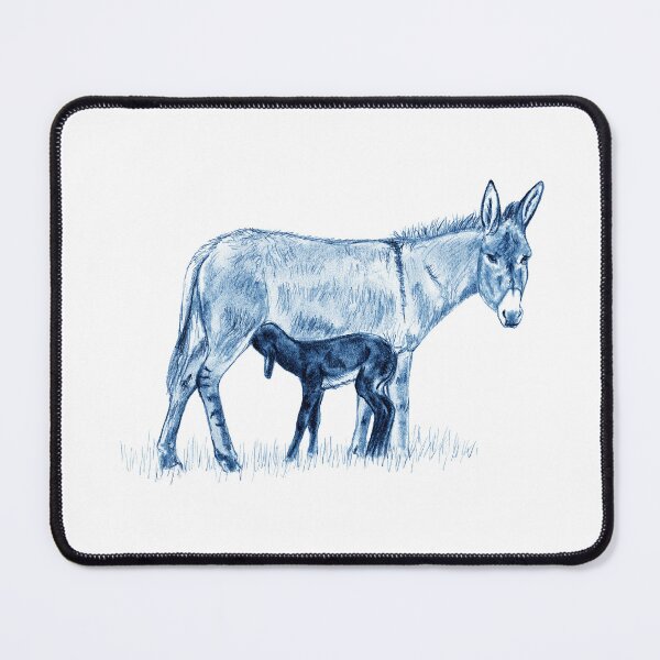 Item preview, Drawing of a donkey and her young foal suckling - blue colorized version designed and sold by SylvieG18.