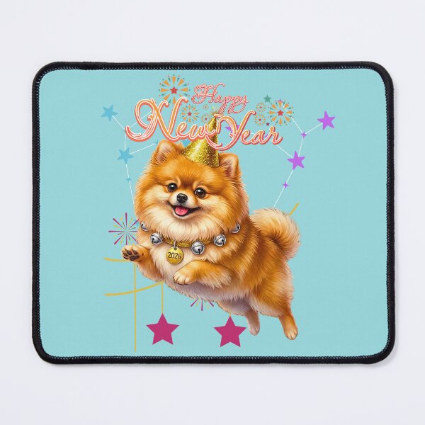 Item preview, Cute Pomeranian Dog Jumping With Bells Collar 2026 | Happy New Year Party designed and sold by E-SarnEdge.