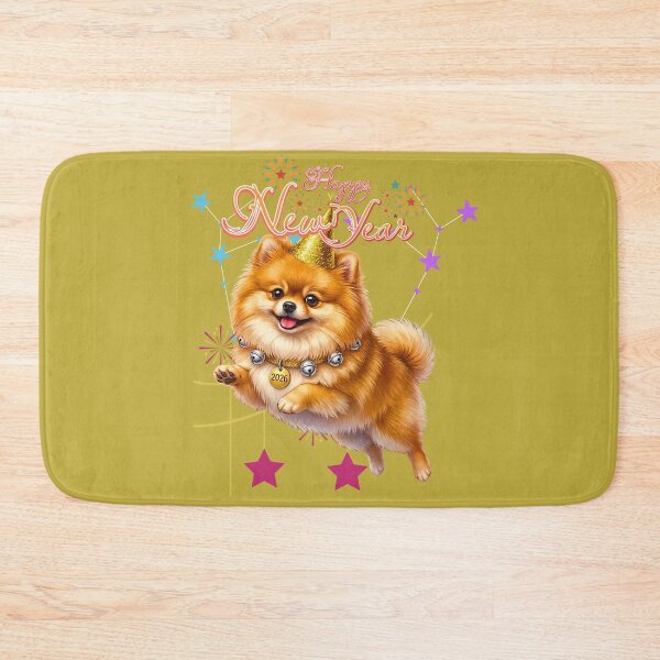 Item preview, Cute Pomeranian Dog Jumping With Bells Collar 2026 | Happy New Year Party designed and sold by E-SarnEdge.