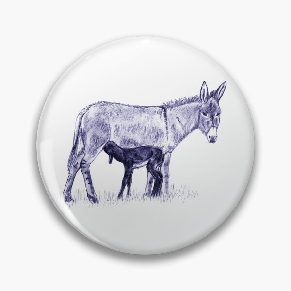 Item preview, Drawing of a donkey and her young foal suckling - navy blue colored version designed and sold by SylvieG18.