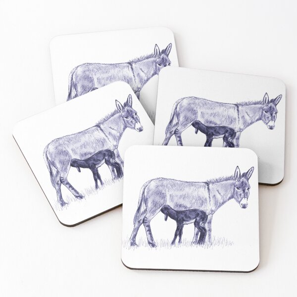 Item preview, Drawing of a donkey and her young foal suckling - navy blue colored version designed and sold by SylvieG18.