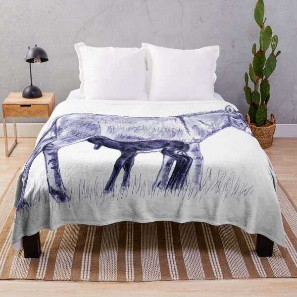 Item preview, Drawing of a donkey and her young foal suckling - navy blue colored version designed and sold by SylvieG18.