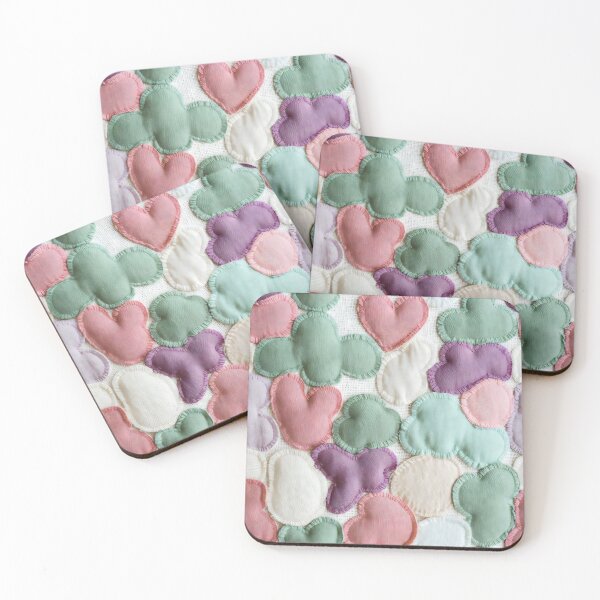 Item preview, Pastel Patchwork Design with Hearts, Clouds, Butterflies and Blanket Stitch Details designed and sold by SplashTastic.