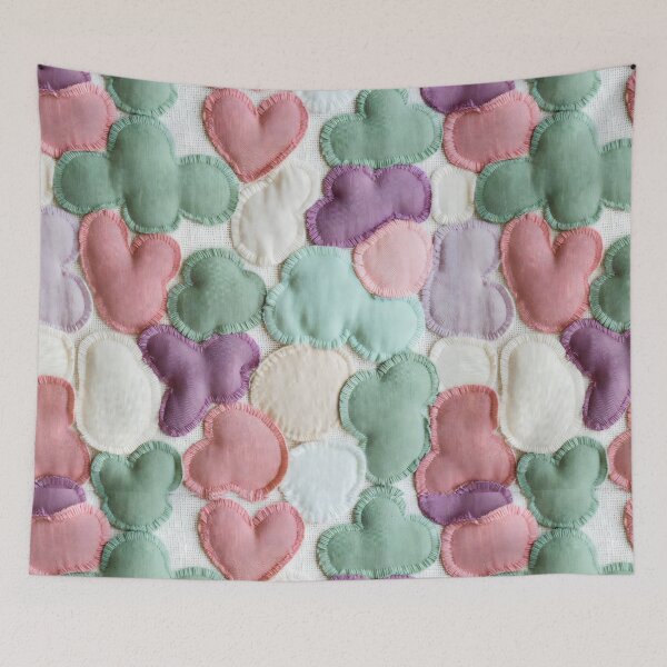 Item preview, Pastel Patchwork Design with Hearts, Clouds, Butterflies and Blanket Stitch Details designed and sold by SplashTastic.