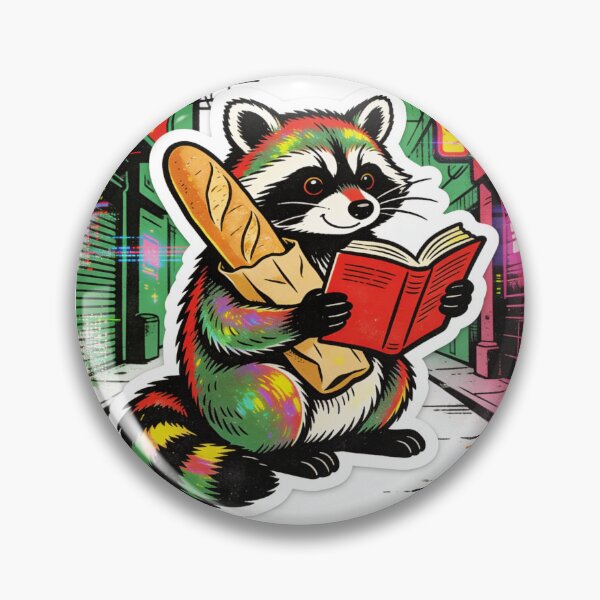 Item preview, Cyberpunk Raccoon Librarian | Retro Neon Baguette Book Worm | Aesthetic Reading Art designed and sold by Cherrydora.