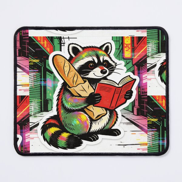 Item preview, Cyberpunk Raccoon Librarian | Retro Neon Baguette Book Worm | Aesthetic Reading Art designed and sold by Cherrydora.