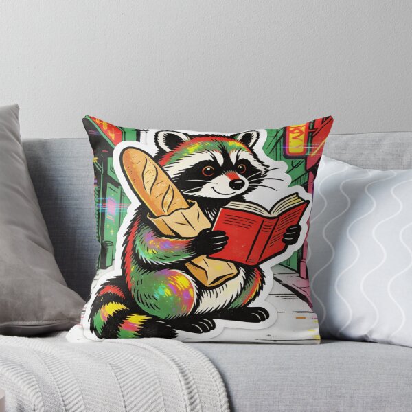Item preview, Cyberpunk Raccoon Librarian | Retro Neon Baguette Book Worm | Aesthetic Reading Art designed and sold by Cherrydora.