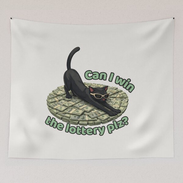 Item preview, Can I Win the Lottery Plz? Funny Black Cat on Money Meme Design designed and sold by MagicMeow1.