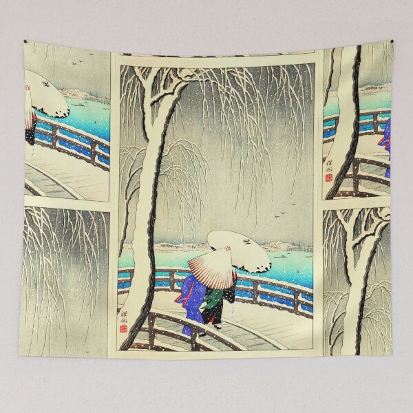 Item preview, Two Women in Snow on Yanagi Bridge by Ohara Koson : Winter Japanese Poster designed and sold by artofuniverse.