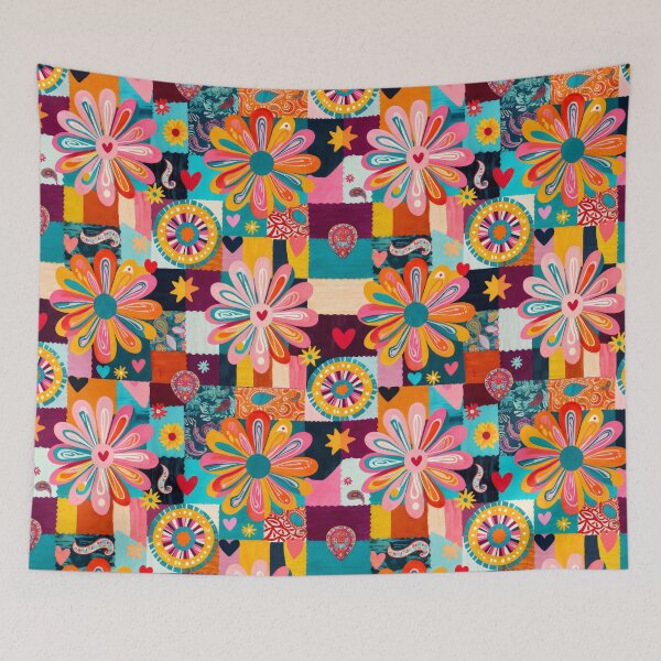Item preview, Dopamine Style Patchwork Design with Colorful Flowers, Paisley Motifs, and Retro Quilt Elements designed and sold by SplashTastic.