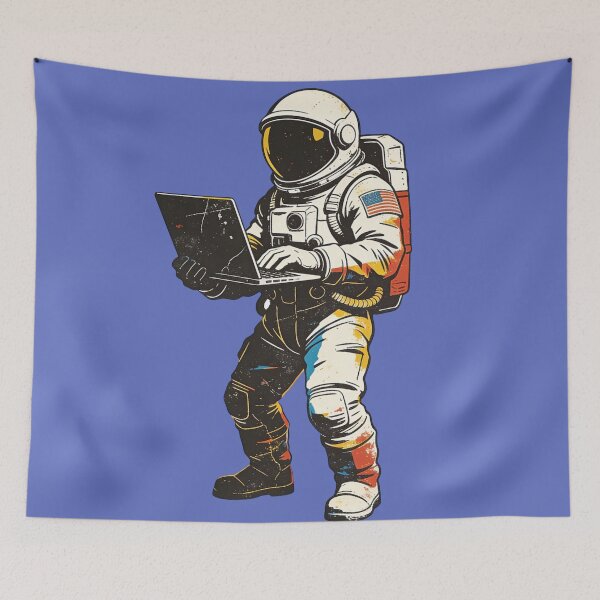 Item preview, Vintage Astronaut Coding Laptop Print - Retro Space Digital Nomad Distressed Art designed and sold by Cherrydora.
